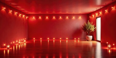 Wall Mural - softly glowing red lights illuminate a minimalist room with calming ambiance , meditation
