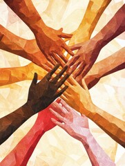 Aufkleber - Interconnected hands of diverse skin tones symbolizing unity and support among different communities. Generative AI