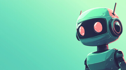 National Technology Day, banner design with digital green to light blue gradient, cartoon robot icon with friendly expression in the left corner