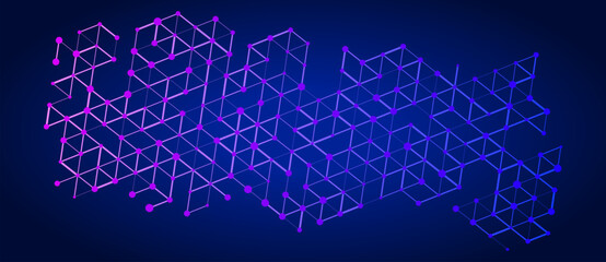 Poster - Modern abstract blue background with dots and triangles. Design element or connection data concept.