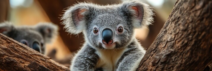 Poster - Cute koala resting among tree branches in a natural habitat during daytime in Australia. Generative AI