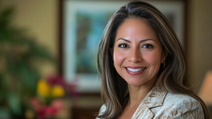 Wall Mural - confident businesswoman smiling in professional setting