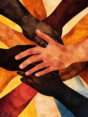 Aufkleber - Symbolic illustration of diverse hands coming together to express unity and support among all communities and cultures. Generative AI