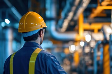 Aufkleber - Engineer observes industrial process in a facility during late evening. Generative AI