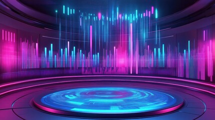 Wall Mural - Futuristic Neon Stage with Vibrant Light Displays and a Circular Platform