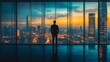© loongnuad - Silhouette of Man Gazing at Glowing Cityscape from High Rise Building at Sunset