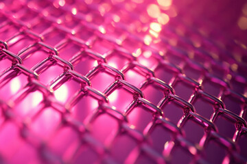 Poster - Close-up of a pink chain-link fence, glowing with soft light.
