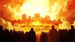 © fuad - Illustration revelation of Jesus Christ, new testament, religion of christianity, heaven and hell over the crowd of people, Jerusalem of the bible --