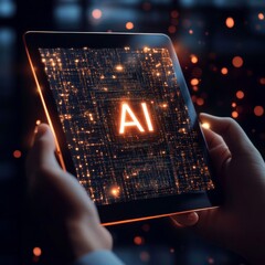 Fototapete - Artificial Intelligence on a Tablet: Exploring the Future of AI-Powered Technology and Connectivity.