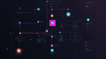 CRM workflow chart with a glowing user profile in the center and connected engagement icons, no people