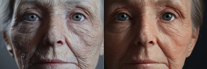 Poster - Transformation of aging A visual comparison of aged and youthful skin highlighting changes in texture and appearance. Generative AI