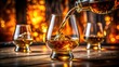 © Sunee - Amber Liquid Pours into Glencairn Whiskey Glass, Rich Color, Close-up