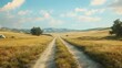 © Павел Озарчук - Scenic dirt road in sunny countryside landscape with grasslands and blue sky
