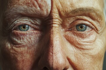 Poster - Exploring the contrast of aging with a focus on wrinkles and youthful skin across a split portrait. Generative AI