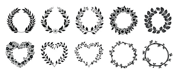 Wall Mural - elegant floral wreath designs isolated illustration, vector set