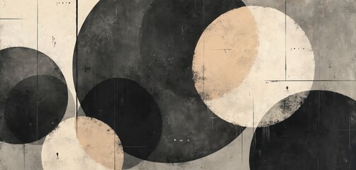 Aufkleber - Vintage charcoal art with delicate blending hues in circle formations. Circles overlap creating 3-dimensional layered effect, texture adds depth. Circular design wallpaper art, illustration with