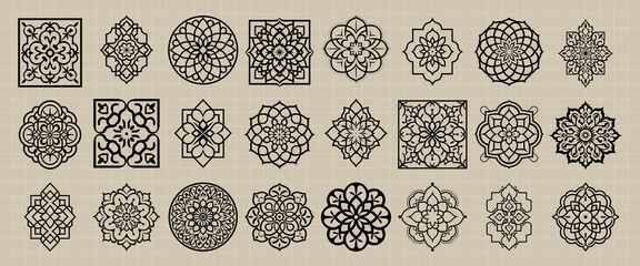 Wall Mural - intricate geometric floral patterns collection, isolated vector set