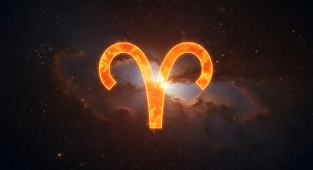 Wall Mural - glowing aries zodiac sign against a cosmic nebula background