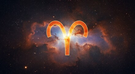 Wall Mural - aries zodiac sign symbol over galaxy nebula background illustration