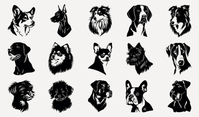 Poster - Stylized dog breed silhouette illustrations, isolated vector set