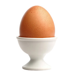 Canvas Print - Single brown egg in white egg cup, isolated on transparent cutout background