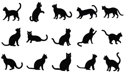  A set of group Cat Vector silhouette, Cat Different type of pose vector silhouette, isolated white background