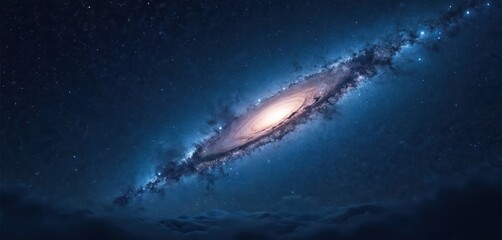 Aufkleber - Stunning night sky with Andromeda galaxy and stellar clouds. Cosmic stars illuminate deep space. Beautiful astronomical wallpaper view for tech, science, astrology themes with galactic way.