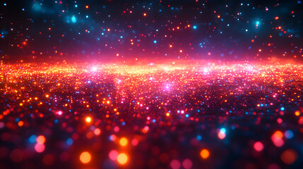 Wall Mural - Celestial Dust: a captivating tapestry of vibrant, radiant cosmic dust suspended in a dark, expansive space, illuminated by countless twinkling particles of light, invoking a sense of wonder, mystery.