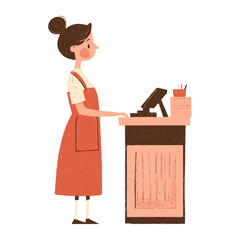 Poster - Woman cashier with apron illustration register service vector