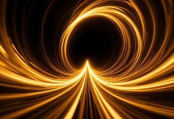 Wall Mural - Abstract Golden Light Trails Creating a Tunnel Effect on Black Background