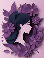 Leinwandbilder - Celebrating International Womens Day with floral paper art design on March 8 featuring a womans silhouette. Generative AI