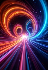Wall Mural - Colored light trails converge toward a bright central point gracefully