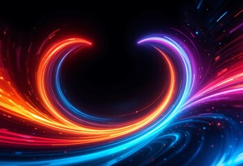 Wall Mural - Glowing curved trails of light are displayed over dark background