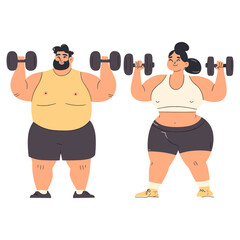 Sticker - Two men and a woman in workout gear lifting dumbbells illustration exercise fitness  vector