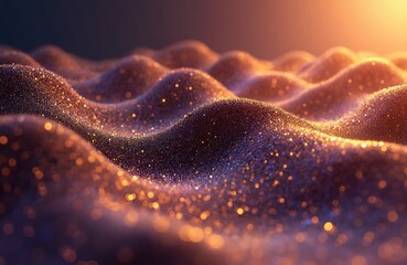 Leinwandbilder - Wavy glittering background. Golden, purple metallic surface. Shine sparkles, luxury feel. Futuristic design template. Generative AI wallpaper, modern art style presentation backdrop, banner element.