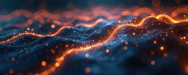 Aufkleber - Optical fiber cables glow with orange light bokeh. Tech, modern technology abstract background. Communication network datum transmission digital connectivity cyberspace tech bright futuristic