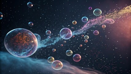 Wall Mural - Abstract space background featuring planets and a nebula in bright and pastel colors, perfect for modern and dreamy themes