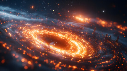 Wall Mural - Celestial Symphony: A mesmerizing view of a vibrant galaxy, illuminated with radiant orange and blue hues. The image captures the awe-inspiring beauty and vastness of the cosmos.