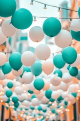 Canvas Print - A festive array of teal and white balloons creates a cheerful atmosphere.