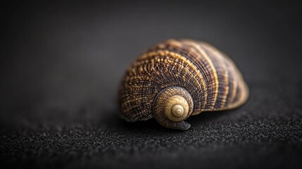 Canvas Print - Close-up of a spiral seashell on a dark surface.  Intricate details and earthy tones.