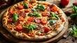 © LoomStock - Pizza. Pizza New York Style, Classic Thin-Crust Pizza with Tomato Sauce, Mozzarella Cheese, and Savory Toppings, Iconic Pizza Isolated on Background with Copy Space.