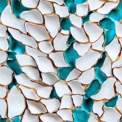 Canvas Print - Abstract teal and white mosaic art.  Unique texture and color.