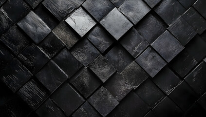 Abstract dark background with a geometric pattern of black cubes, a modern wallpaper design for walls