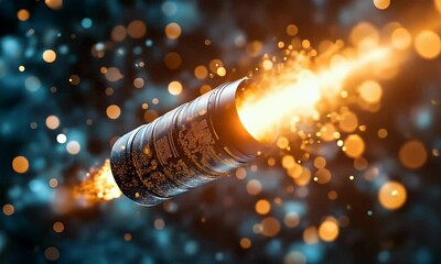 Wall Mural - futuristic metal cylinder launching through space