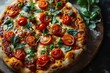 © LoomStock - Pizza Ortolana, Vegetarian Italian Pizza with Grilled Vegetables, Mozzarella Cheese, Tomato Sauce, and Fresh Herbs, Delicious Pizza Isolated on Background with Copy Space.