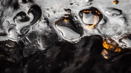 Canvas Print - Close-up of a dark, textured surface with water droplets.