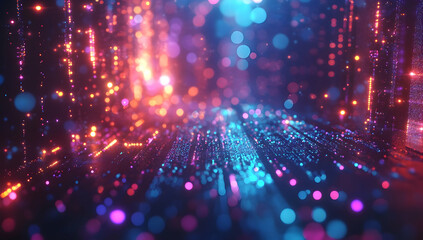 Wall Mural - abstract, colorful, glowing bokeh lights background. dark blue background with multicolored lights a
