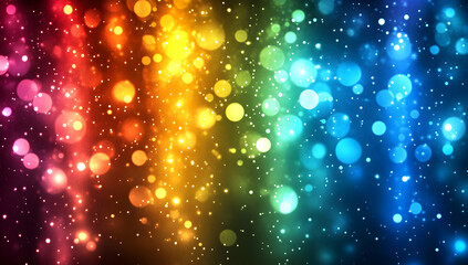 Wall Mural - Abstract, colorful, glowing bokeh lights background. Dark blue background with multicolored lights and stars