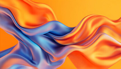 Wall Mural - 3D rendering, abstract shapes in orange and blue colors, on an orange background.