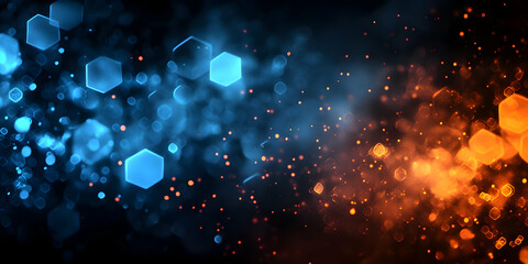 Wall Mural - abstract background with glowing hexagons, in a black and blue color scheme